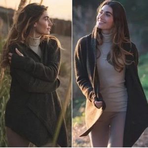 Betabrand Brown Sheep Wrap Wool Alpaca Hooded Wrap Cardigan Sweater Size L/XL